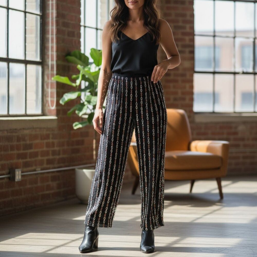 Maxine Nichols Palazzo Pants Women's Pull On Elastic Waist Wide Leg LG